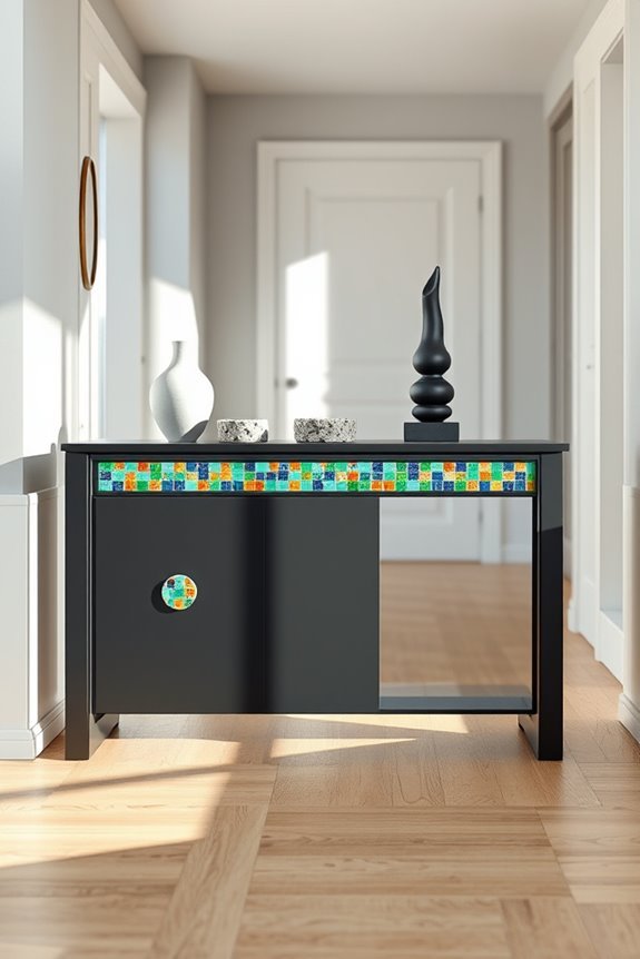 artistic black mosaic console
