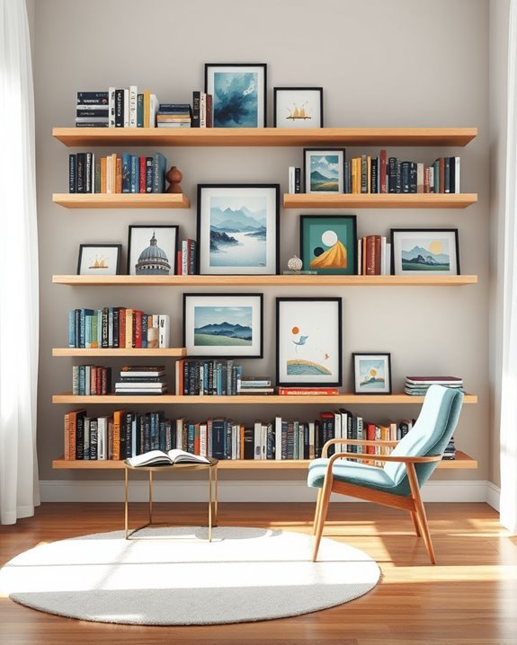 artistic floating shelves arrangement