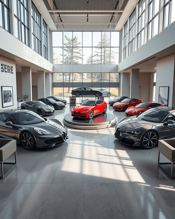 artistic vehicle showroom arrangement
