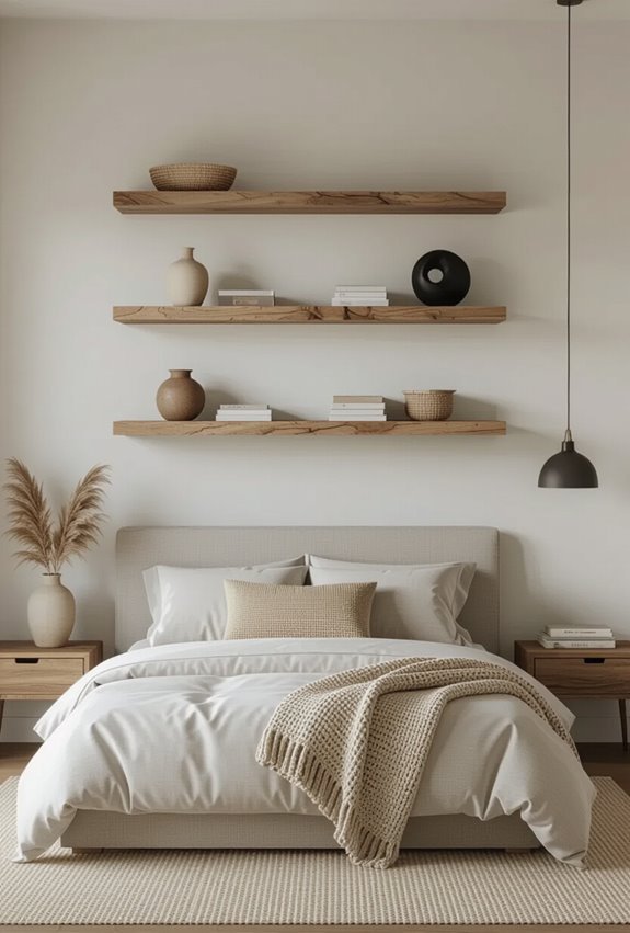 asymmetrical eclectic curated shelf vignette