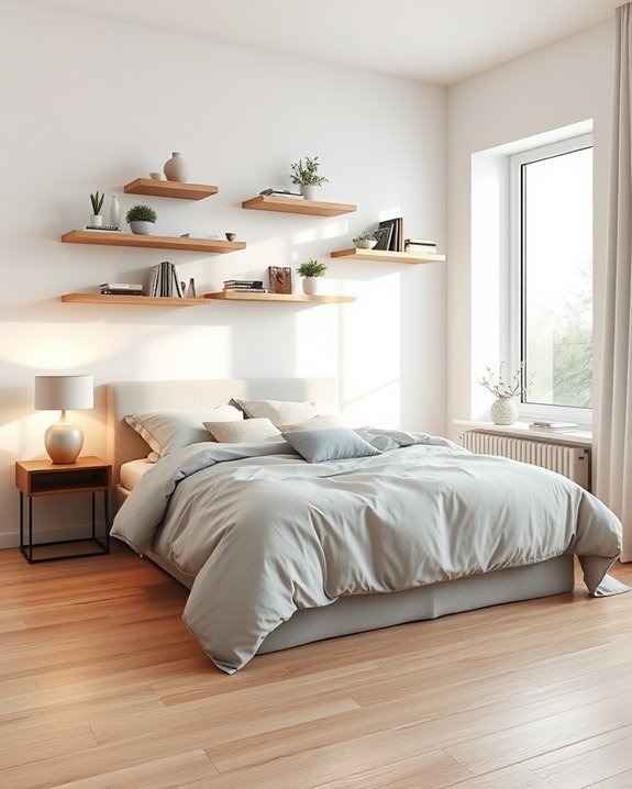 asymmetrical floating shelf arrangement