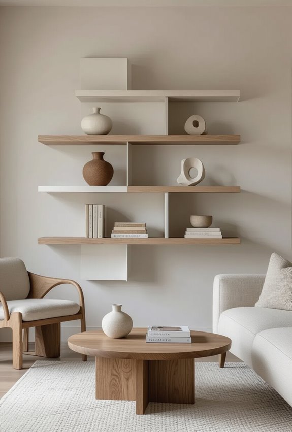 asymmetrical layered shelving with intention