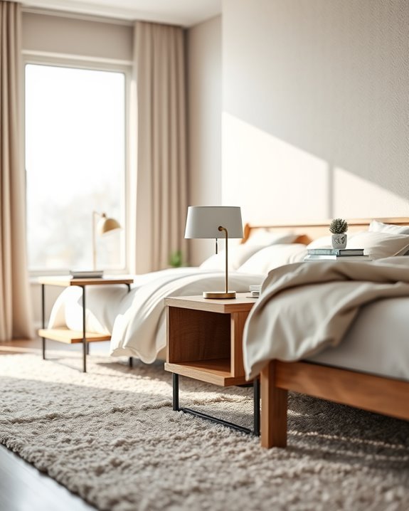 asymmetrical nightstand arrangement