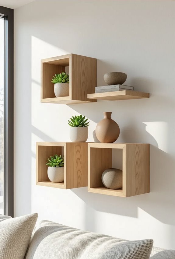 asymmetrical wall mounted storage cubes