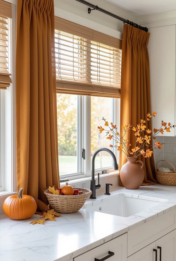 autumn themed cozy kitchen blinds