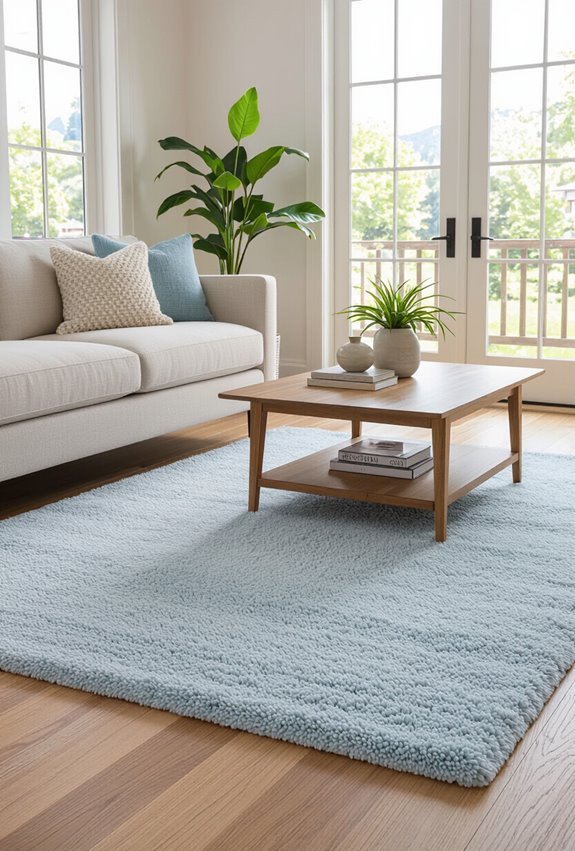 baby blue plush natural rug