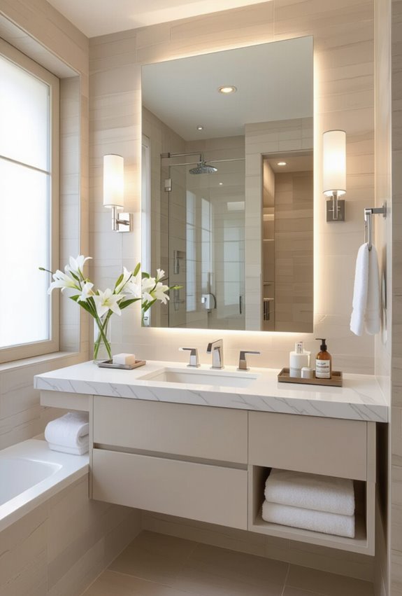 backlit floor to ceiling mirrors