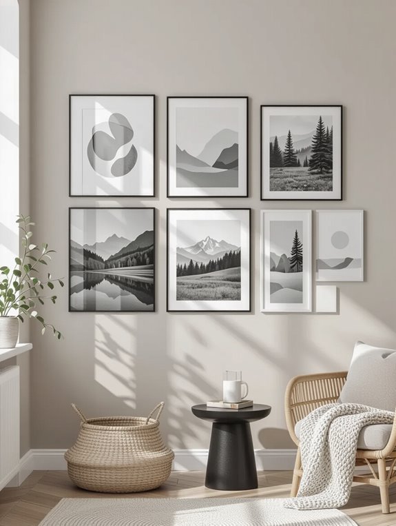 balanced colorful gallery wall