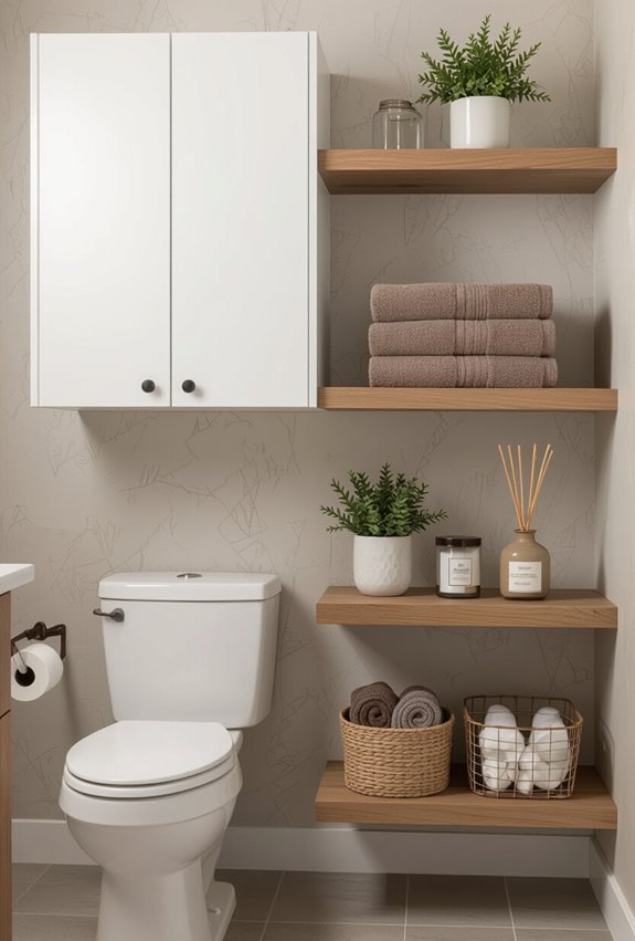 balanced open and closed bathroom storage
