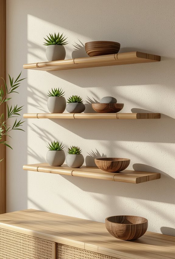 bamboo floating curved shelves