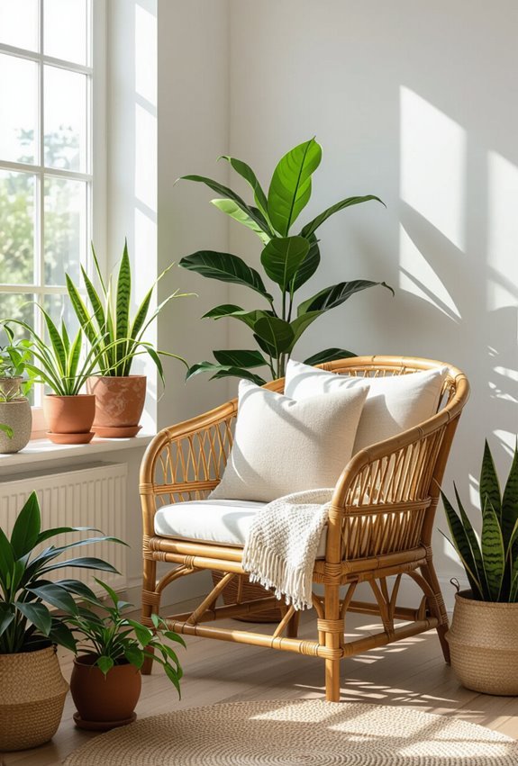 bamboo furniture with plants