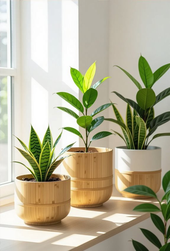 bamboo planters enhance indoor greenery