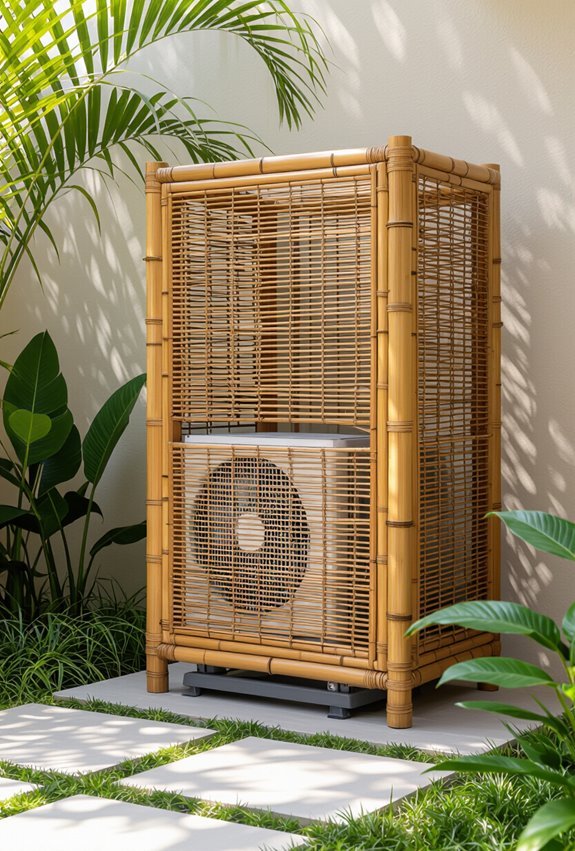 bamboo screening conceals outdoor ac