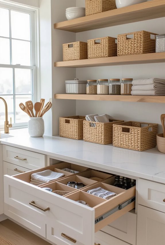 baskets bins labeled grouped