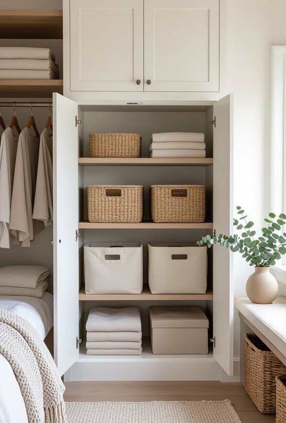 baskets bins labeled seasonal rotation