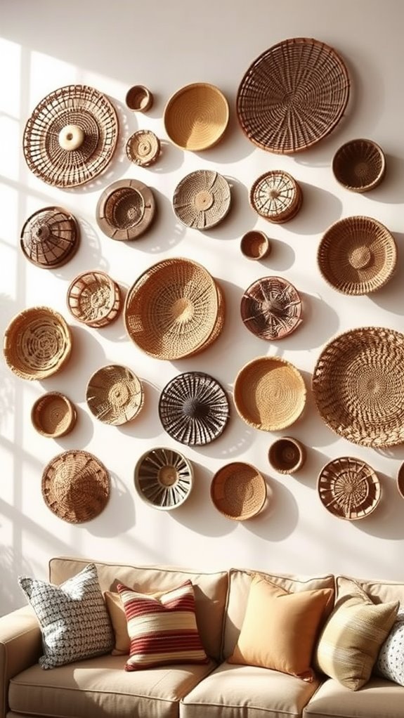 baskets on textured wall