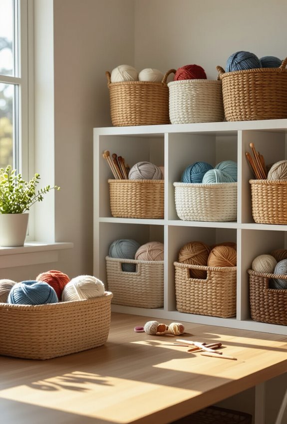 baskets organize yarn and supplies