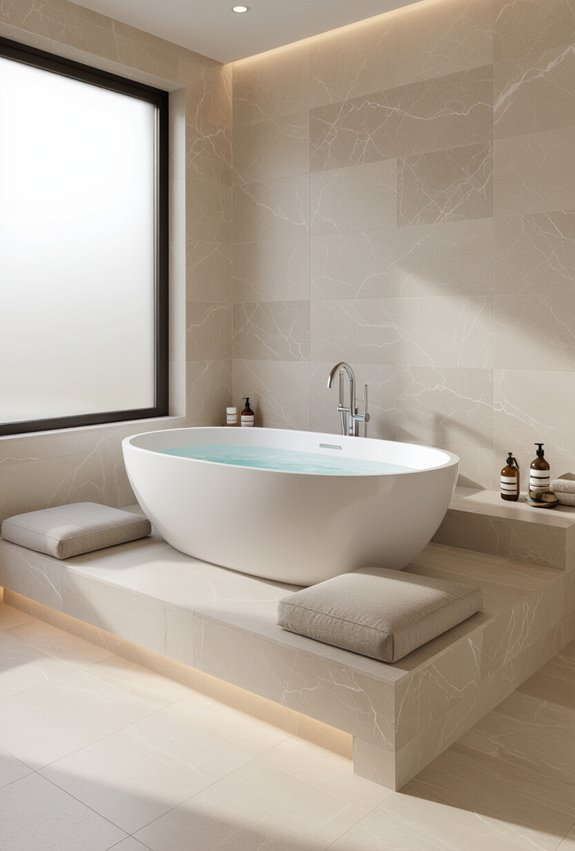 bathtub with built in seating