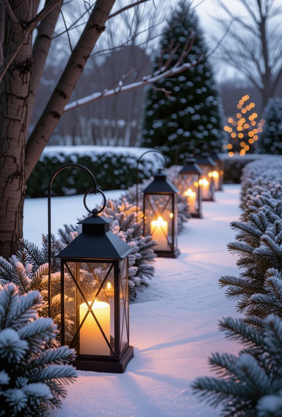 battery lit lanterns line walkways