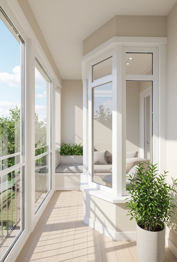 bay windowed bright balcony space