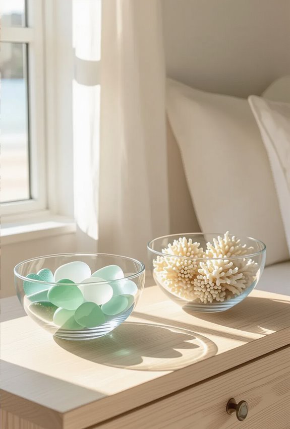 beach glass and coral displays