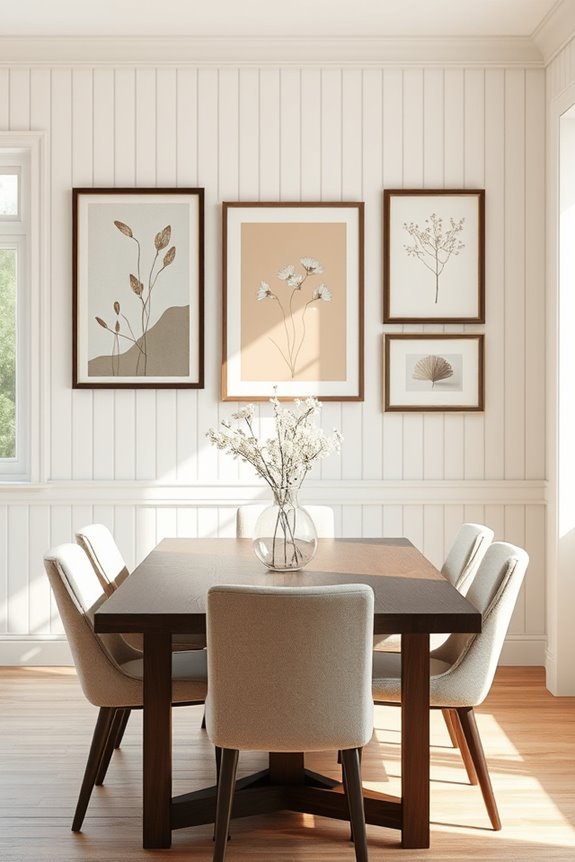 beadboard artwork enhances dining