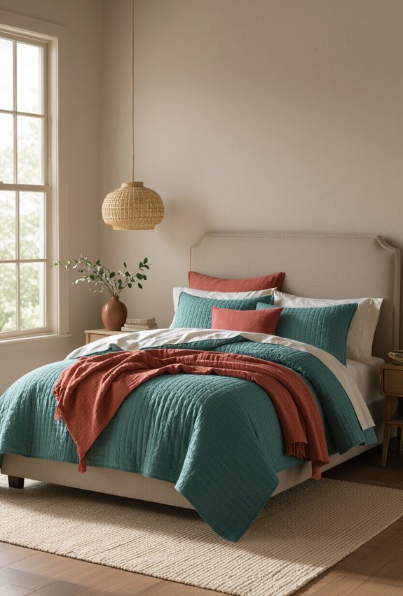 bedding echoes multiple room colors