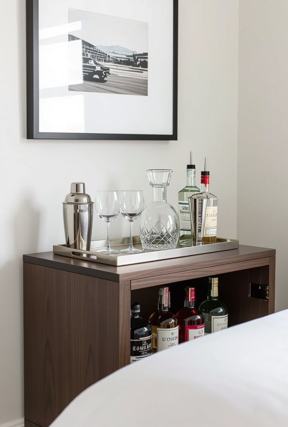bedroom mini bar setup