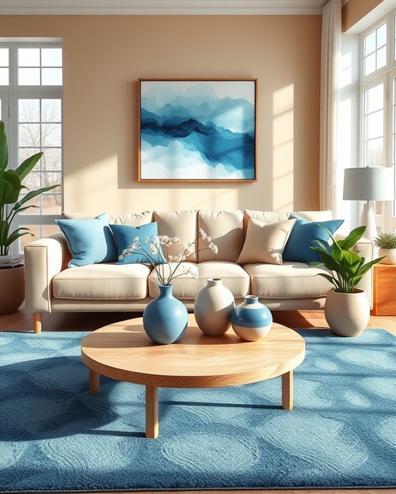beige and blue contrast
