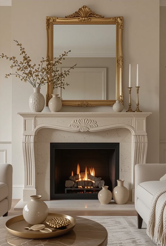 beige and gold mantelpieces