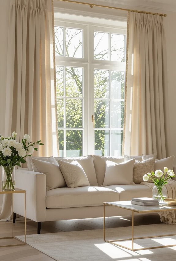 beige curtains with gold trim