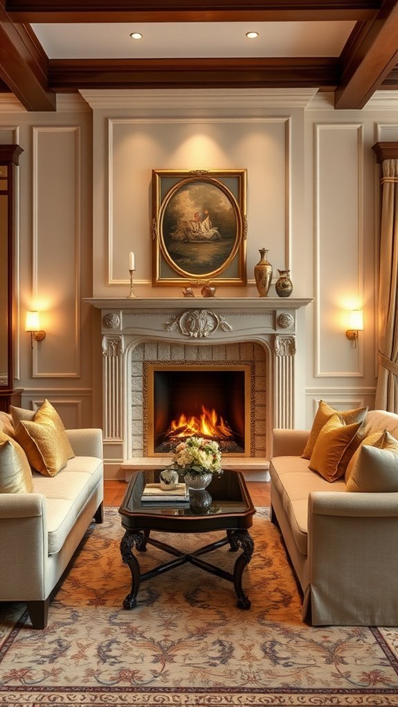 beige fireplaces with gold