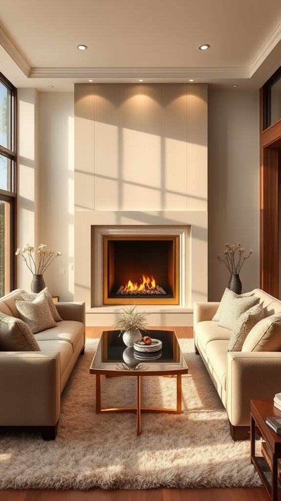 beige fireplaces with gold