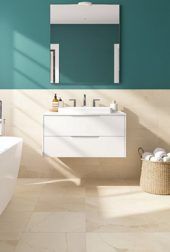 beige floors bold walls
