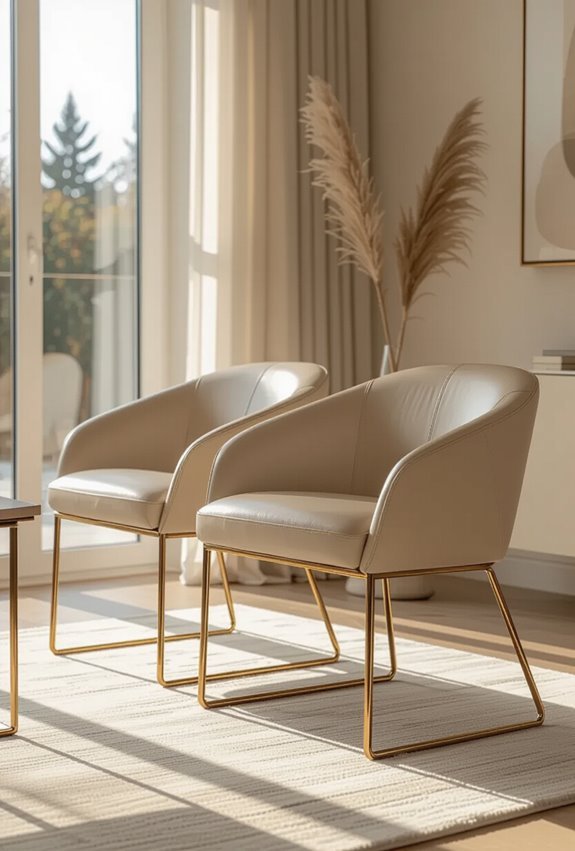 beige leather chairs with gold