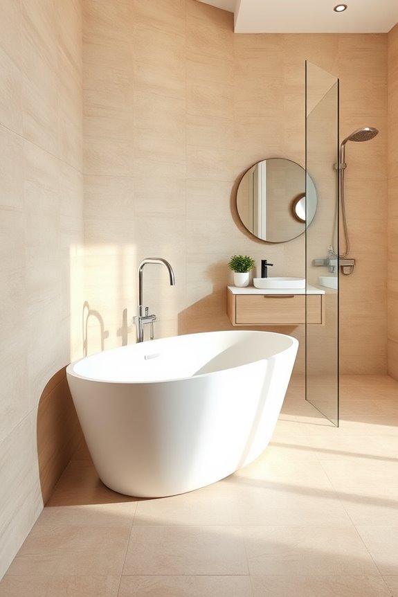 beige tile small bathroom