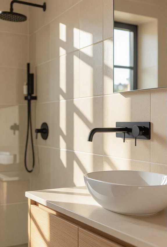 beige tiles with matte black
