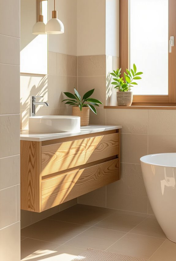 beige tiles with wood