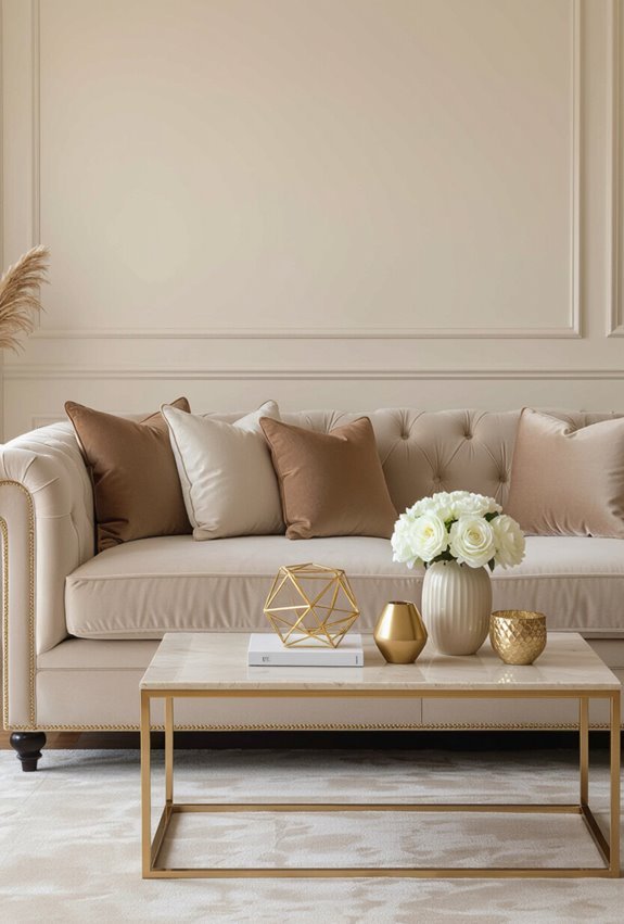 beige velvet furniture with gold