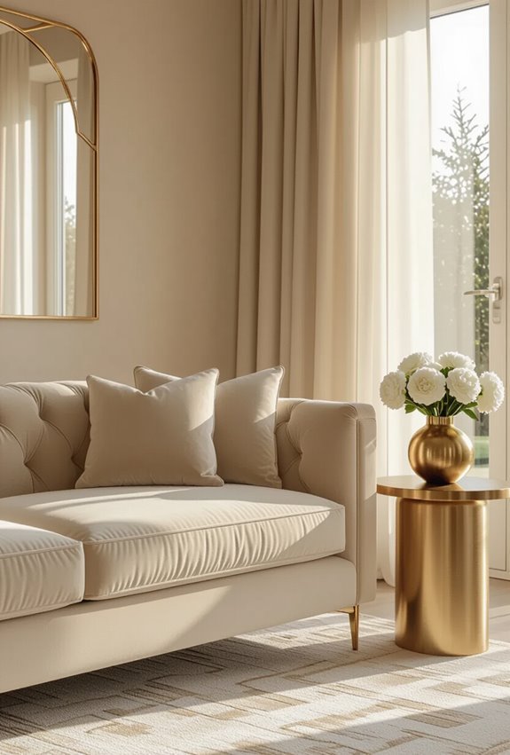 beige velvet with brass