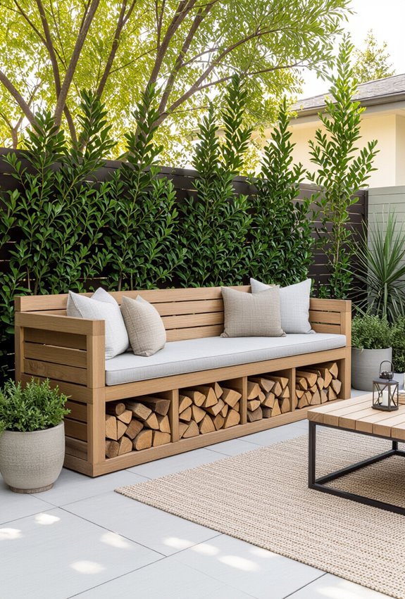 bench with concealed firewood storage