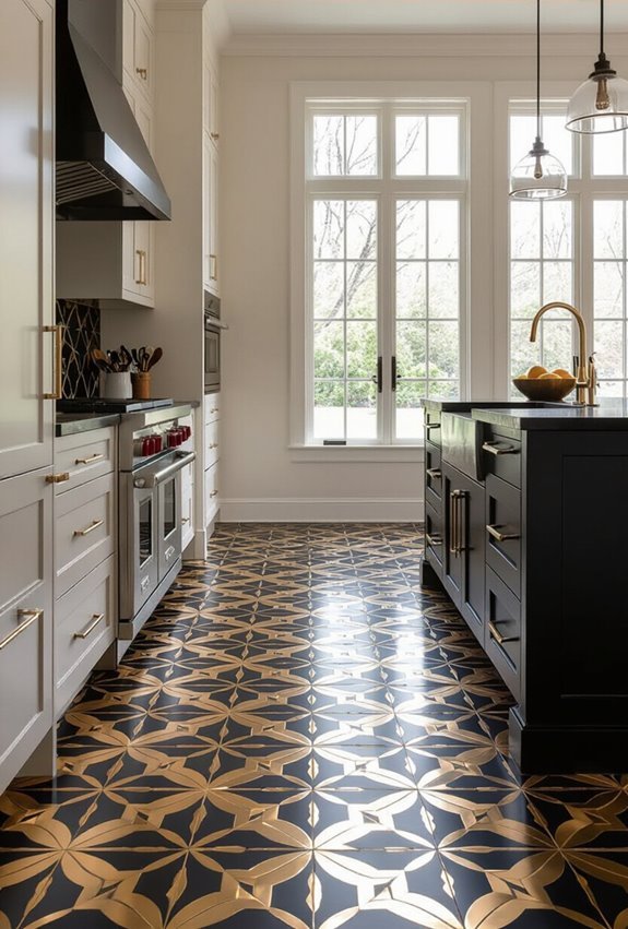 black and gold patterned tiles