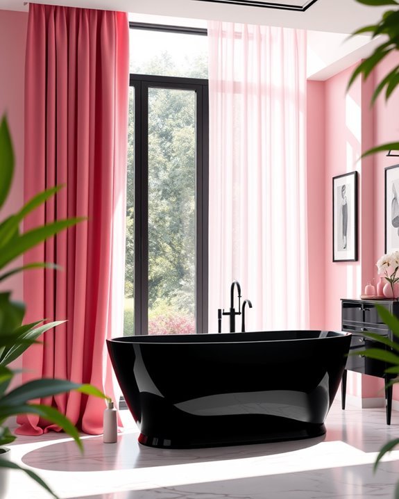 black and pink window treatments