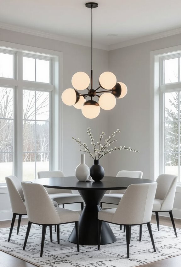 black and white dining lighting