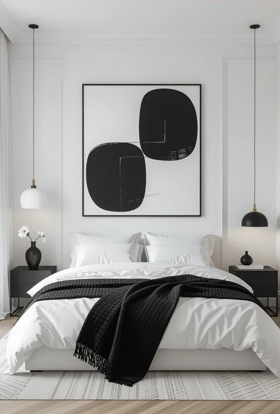 black and white focal bedroom artwork