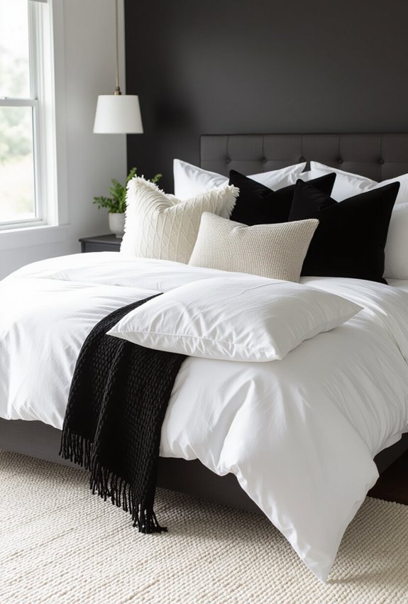 black and white textured pillows