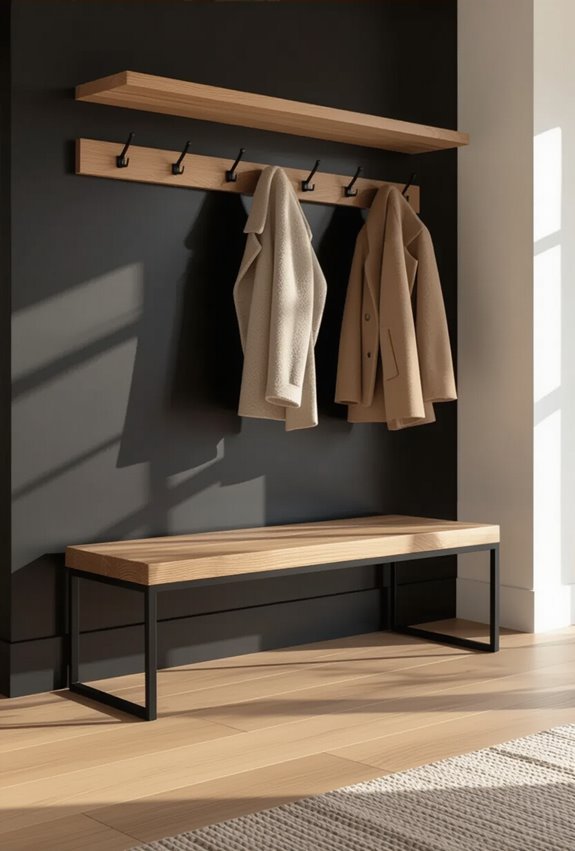 black and wood entryway statement