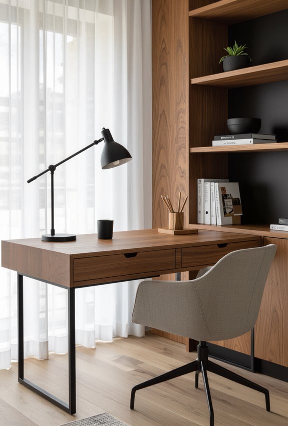 black and wood ergonomic workspace