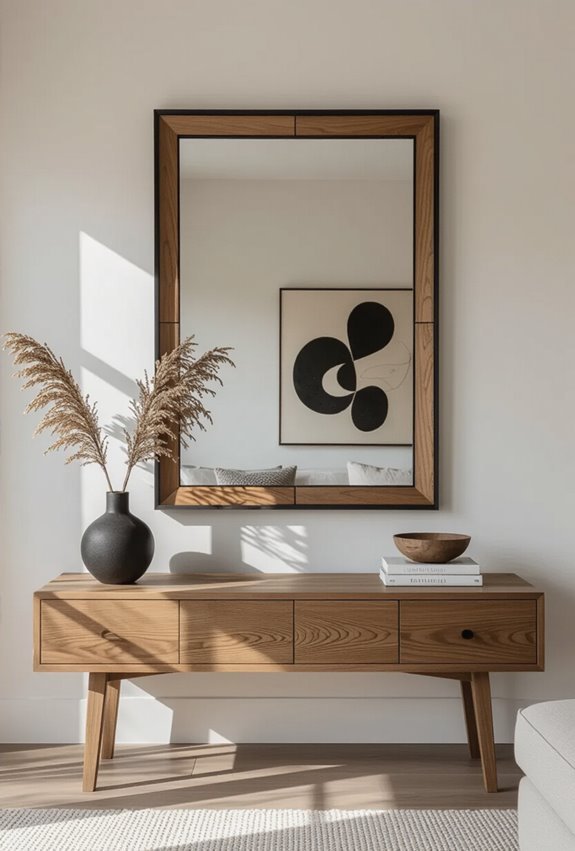 black and wood framed accents