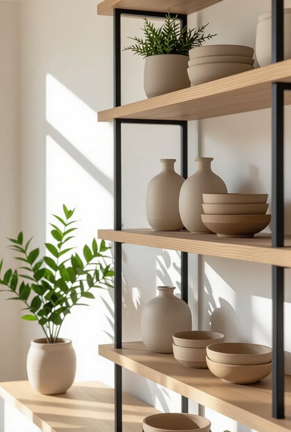 black bracketed wood shelving